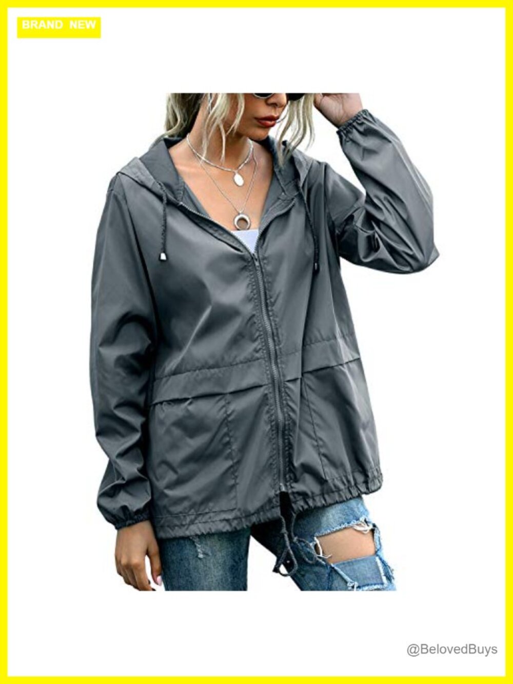 Waterproof Raincoat Lightweight Hooded Windbreaker with Pockets